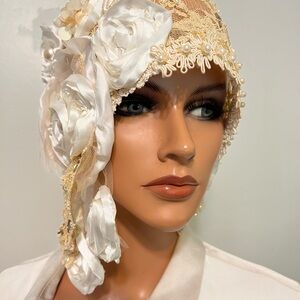 Asymmetrical Cloche Flapper Hat  Lace  Antique style  Wrap Daytime Church
